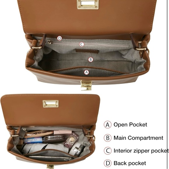 Leather Satchel Handbag for Women Trendy Shoulder Purse Crossbody Bag (Brown) - Picture 4 of 7